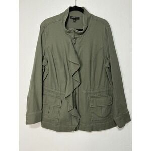 Lane Bryant Utility Ruffle Jacket Women 14/16 Green Cotton Blend Stretch Casual